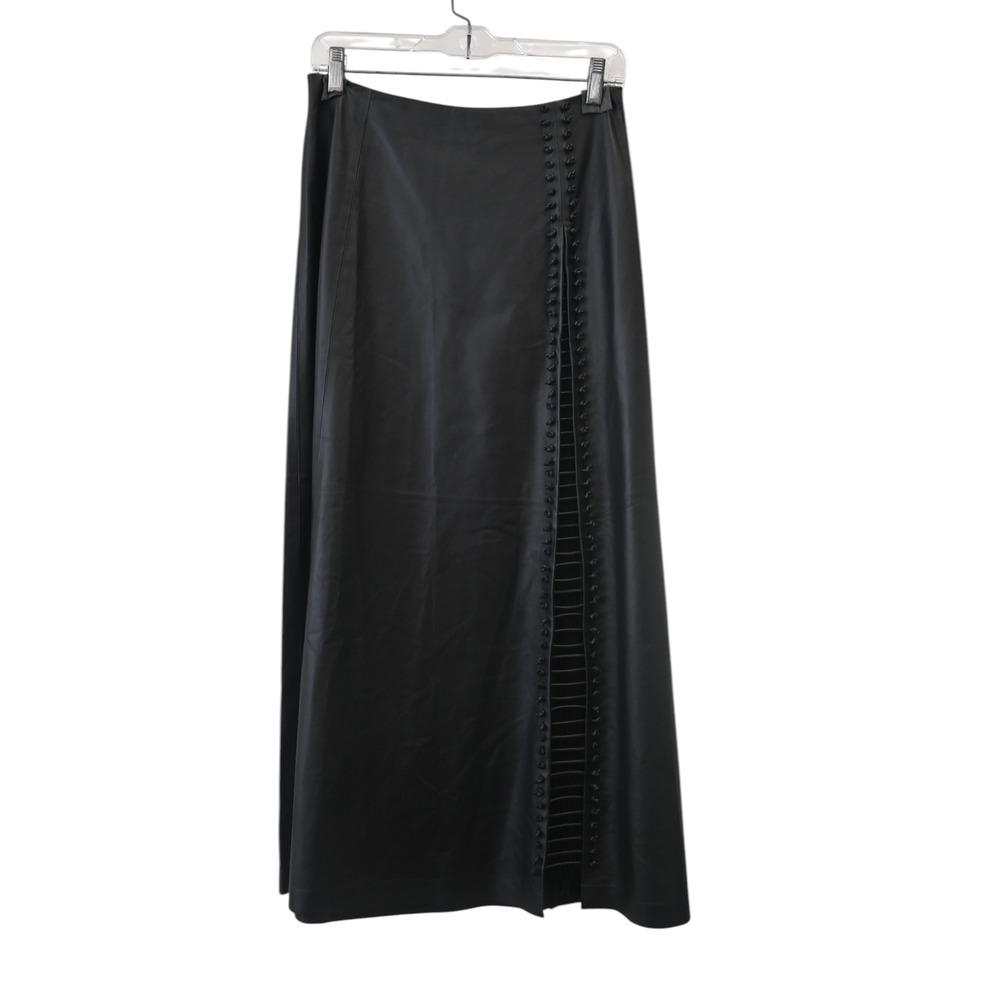 Gabriela Hearst Mary Black Lace-Up Long Leather Skirt Size Small
